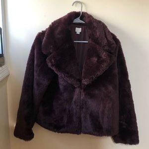 Sultry burgundy faux fur jacket never worn!